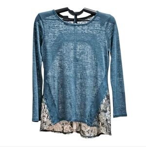 Xhilaration Teal and Off-White Lace Back Top